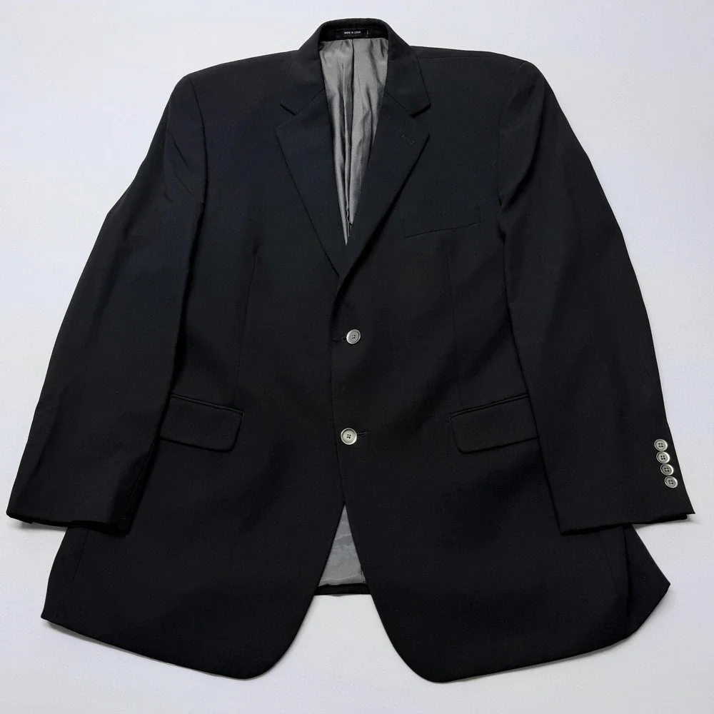 Calvin Klein Mens Black 100% Wool 2-Button Blazer Sport Coat Jacket 44R Macys